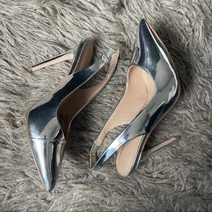 Silver Stiletto Slingback Heels